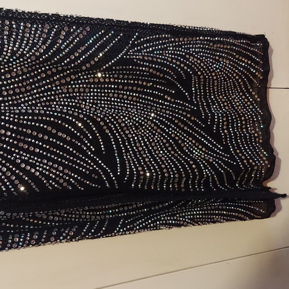 Banjul Black Semi Sheer One Shoulder Strap Gown with Silver Rhinestones Sz Small - Picture 9 of 16